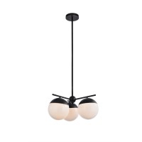 Eclipse 3 Lights Black Pendant With Frosted White Glass