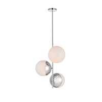 Eclipse 3 Lights Chrome Pendant With Frosted White Glass