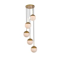 Eclipse 5 Lights Brass Pendant With Frosted White Glass