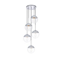 Eclipse 5 Lights Chrome Pendant With Clear Glass