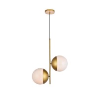 Eclipse 2 Lights Brass Pendant With Frosted White Glass