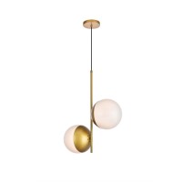 Eclipse 2 Lights Brass Pendant With Frosted White Glass