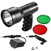 Gearoz Hunting Spotlight Flashlight, 90000Lux Rechargeable Spot Light Ip68 Waterproof Handheld Led Hunting Light With Red Green Filter For Hunting Coyotes Predators Coons Varmints Hogs Camping Hiking