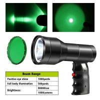 Gearoz Hunting Spotlight Flashlight, 90000Lux Rechargeable Spot Light Ip68 Waterproof Handheld Led Hunting Light With Red Green Filter For Hunting Coyotes Predators Coons Varmints Hogs Camping Hiking