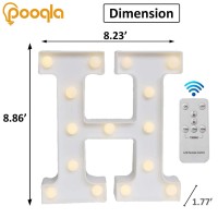 Pooqla Light Up Letters With Remote Led Marquee Letter Lights Alphabet Signs Timer Dimmable For Wall Table Wedding Home Party Bar Christmas Decoration, Letter H