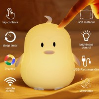 Kids Night Light Penguin Gifts Night Lights - Lamp 9 Colors Cute Animal Desk Lamp Cool Aesthetic Portable Led Tap Nightlight Battery Operated For Toddler Nursery Kawaii Room Decor For Girls Boy