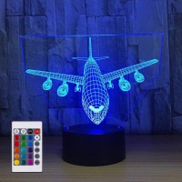 Yklworld Airplane Night Light 3D Illusion Lamp 16 Color Changing Usb Charging/Battery Powered Touch Control With Remote Led Table Desk Decor Lamps Christmas Birthday Gift For Kid Boy Pilot Plane Lover