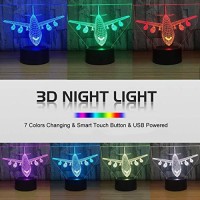 Yklworld Airplane Night Light 3D Illusion Lamp 16 Color Changing Usb Charging/Battery Powered Touch Control With Remote Led Table Desk Decor Lamps Christmas Birthday Gift For Kid Boy Pilot Plane Lover