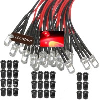 Ltvystore 3Mm 12V Red Led Pre Wired Prewired 7.87 Inch Lamp Light Bulb Prewired Emitting Diode + Black 3Mm Led Plastic Clip Holder Display Panel,Pack Of 60