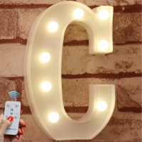 Pooqla Light Up Letters With Remote Led Marquee Letter Lights Alphabet Signs Timer Dimmable For Wall Table Wedding Home Party Bar Christmas Decoration, Letter C