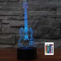 Superiorvznd 3D Novelty Guitar Led Night Light Remote Control Power Touch Table Desk Optical Illusion Lamps 16 Color Changing Lights Home Decoration Xmas Birthday Gift