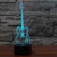 Superiorvznd 3D Novelty Guitar Led Night Light Remote Control Power Touch Table Desk Optical Illusion Lamps 16 Color Changing Lights Home Decoration Xmas Birthday Gift