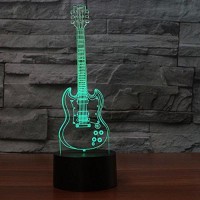 Superiorvznd 3D Novelty Guitar Led Night Light Remote Control Power Touch Table Desk Optical Illusion Lamps 16 Color Changing Lights Home Decoration Xmas Birthday Gift