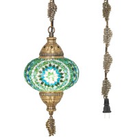 Demmex Plug In Pendant Light, Turkish Moroccan Mosaic Ceiling Hanging Pendant Light Fixture Lamp, 6.5