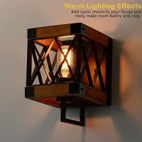 Eumyviv 1-Light Rustic Wood Wall Lamp With Mesh Cage Industrial Wall Sconce, Retro Bathroom Lamp Log Cabin Home Vintage Edison Sconce Light Fixture, Brown Wood And Black Metal(W0057)