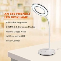 Miady Led Desk Lamp Eye-Caring Table Lamp, 3 Color Modes With 4 Levels Of Brightness, Dimmable Office Lamp With Adapter, Touch Control Sensitive, 360? Flexible