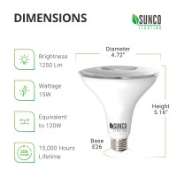 Sunco Lighting Outdoor Led Flood Light, Waterproof Par38 Led Bulb, Dusk To Dawn, 120W Equivalent 15W, Exterior, Wet-Rated, 5000K Daylight 1250 Lm, E26 Base, Ul 4 Pack