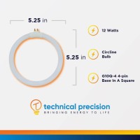 Technical Precision T4 Type 12 Watts Fluorescent Round Tube Bulb Replacement For Vtlamp10 Desk Lamps 5.4 Inch Od Circular Tube Light G10Q-4 4-Pin Square Base - 6400K Light - 1 Pack