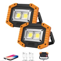 Otyty Work Light Rechargeable, Led Work Light Portable Flood Lights Magnetic Led Light For Outdoor Camping Hiking Emergency Car Repairing Job Site Lighting 2 Pack (W840 Yellow)