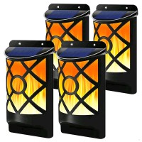 Fitybow Solar Flame Lights Outdoor, Waterproof Flickering Flame Solar Lights Dark Sensor Auto On/Off 66 Led Solar Powered Wall Mounted Night Lights Lattice Design For Patio Deck Driveway (4 Pack)