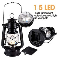 Vintage Led Hurricane Lantern, Warm White Battery Operated Lantern, Antique Metal Hanging Lantern With Dimmer Switch, 15 Leds, 150 Lumen For Indoor Or Outdoor Usage (Black)