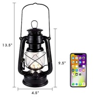 Vintage Led Hurricane Lantern, Warm White Battery Operated Lantern, Antique Metal Hanging Lantern With Dimmer Switch, 15 Leds, 150 Lumen For Indoor Or Outdoor Usage (Black)