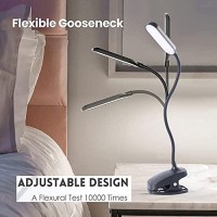 Colorlife Desk Lamp Battery Operated Rechargeable Clip On Reading Light Light Up To 100 Hrs Flexible Gooseneck Cordless Dimmable Lamp For Desk Bed Headboard Piano (Black)