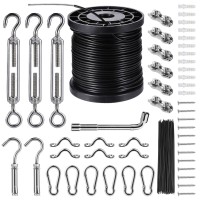 String Lights Hanging Kit,Globe String Lights Suspension Kit,Outdoor Light Guide Wire,Includ 164 Ft Nylon-Coated Stainless Steel Wire Rope Cable,Turnbuckle And Hooks,Enough Accessories,Use Manual