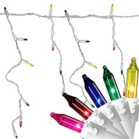 50-Count Red And Green Mini Icicle Christmas Light Set - 2.5Ft White Wire