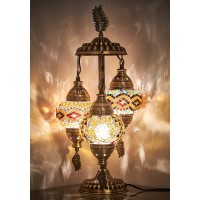 Demmex Stunning 3 Globe Turkish Moroccan Bohemian Table Desk Bedside Night Lamp Light Lampshade With North American Plug & Socket, 21 Inches (Turkish Rug)