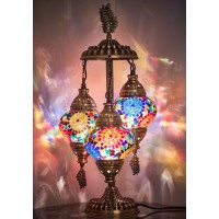 Demmex Stunning 3 Globe Turkish Moroccan Bohemian Table Desk Bedside Night Lamp Light Lampshade With North American Plug & Socket, 21 Inches (Amore)