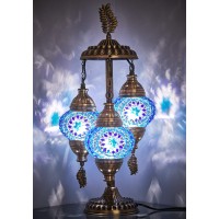 Demmex Stunning 3 Globe Turkish Moroccan Bohemian Table Desk Bedside Night Lamp Light Lampshade With North American Plug & Socket, 21 Inches (Blue Space)