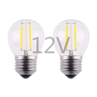 Opalray 2W Led Mini Globe Bulb, Ac 12V, Dc 12V, Dimmable With Dc Dimmer, E26 Medium Base, 2700K Warm White Light, 25W Incandescent Replacement, Solar System 12 Volts Battery Power, 2 Pack