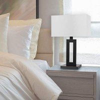 Globe Electric 67045 20 Table Lamp, Matte Black, White Linen Shade, Onoff Socket Rotary Switch, Reading Light, Home Essentials, Bedroom, Nightstands, Room Dacor, Dorm