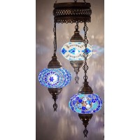 Demmex Hard-Wired Turkish Moroccan Mosaic Chandelier Light, Ceiling Hanging Lamp Pendant Light Light Fixture, Handmade, Customizable (3 Big Globes Hardwired, 37