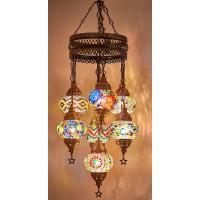 Demmex Hard-Wired Turkish Moroccan Mosaic Chandelier Light, Ceiling Hanging Lamp Pendant Light Light Fixture, Handmade, Customizable (7 Globes Hardwired, 37