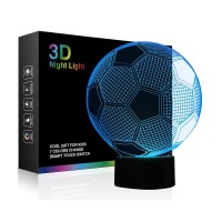 Wiscky Soccer Night Lights For Kids 3D Illusion Football Lights Lamp 7 Led Colors Changing Touch Table Desk Lamps Decorative Lighting Cool Toys Gifts Birthday Holiday Xmas Gifts Sports Theme Fans