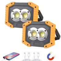 Otyty Work Light Rechargeable, Led Work Light Portable Flood Lights Magnetic Led Light For Outdoor Camping Hiking Emergency Car Repairing Job Site Lighting 2 Pack (W839 Yellow)