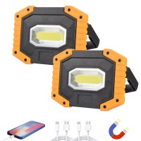 Otyty Work Light Rechargeable, Led Work Light Portable Flood Lights Magnetic Led Light For Outdoor Camping Hiking Emergency Car Repairing Job Site Lighting 2 Pack (W841 Yellow)