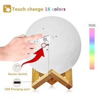 Logrotate Moon Lamp 16 Colors, Dimmable, Rechargeable Lunar Night Light (5.9 Inch) Full Set With Wooden Stand, Remote & Touch Control - Cool Nursery Decor For Baby Kids Bedroom, Birthday Day Gifts