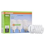 Sylvania Compact Fluorescent Spiral T2 Light Bulb, 100W Equivalent, Efficient 23W, 1600 Lumens, Medium Base, Frosted, 6500K, Daylight - 3 Pack (26352)