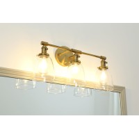 Phansthy 3 Light Wall Sconces Light Antique Brass Bathroom Vanity Light, Wall Lamps With On Off Switch And 5.5 Inches Bell Shaped Clear Glass Lampshade (Antique)