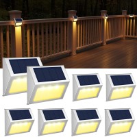 Jsot Solar Lights Outdoor For Deck,Waterproof Solar Powered Steps Light Outdoor Wireless Led Lamp Fence Lighting Walkway Patio Stair Garden Path Rail Backyard Fences Post 8 Pack Warm White