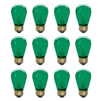 Incandescent S14 Edison Light Bulb, String Light Replacement, E26 Medium Base, 130V, Green (12 Pack)