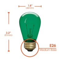 Incandescent S14 Edison Light Bulb, String Light Replacement, E26 Medium Base, 130V, Green (12 Pack)