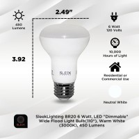 Sleeklighting Br20 6 Watt Led Dimmable Wide Flood Light Bulb110 Warm White 3000K 450 Lumens E26 Medium Base 45 Watt Equ