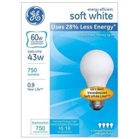 Ge Lighting 66247 Soft White 43-Watt, 620-Lumen A19 Light Bulb With Medium Base, 12-Pack