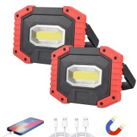 Otyty Work Light Rechargeable, Led Work Light Portable Flood Lights Magnetic Led Light For Outdoor Camping Hiking Emergency Car Repairing Job Site Lighting 2 Pack (W841 Red)