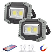 Otyty Work Light Rechargeable, Led Work Light Portable Flood Lights Magnetic Led Light For Outdoor Camping Hiking Emergency Car Repairing Job Site Lighting 2 Pack (W840 Grey)