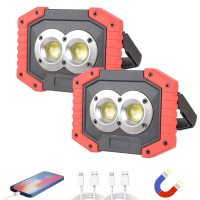 Otyty Work Light Rechargeable, Led Work Light Portable Flood Lights Magnetic Led Light For Outdoor Camping Hiking Emergency Car Repairing Job Site Lighting 2 Pack (W839 Red)